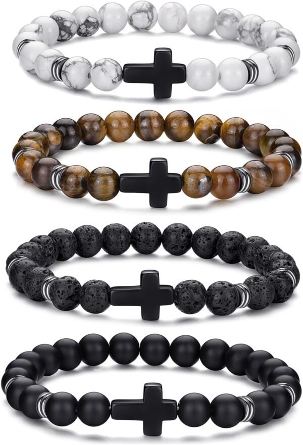 Tiger Eye Bracelet For Men 8MM Natural Stone Stretch Adjustable Black Crystal Beaded Bracelet for Men Women Gifts