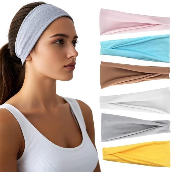 Headbands for Women - 6 Pack Wide Elastic Hair Bands | Stretchy Sweatbands Hair Bands | Soft Sports Thin Head Bands | Non-Slip Accessories Bands for Fashion, Washing Face, Workouts, Yoga, Daily Use