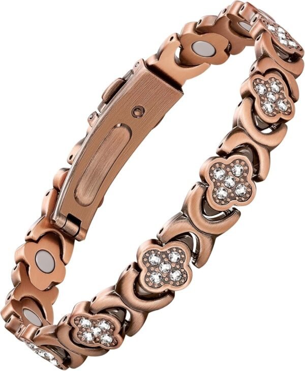 71IsEz32C8L._AC_SL1500_8445afa8-cf7c-43fe-a2d2-6dea76e25dd0.jpg Pure Copper Bracelets for Women, Ultra Strength Magnetic Therapy Bracelet for Pain Relief with Neodymium Magnets & Sparkling Cubic Zirconia, Adjustable, Infinite Clover Jewelry