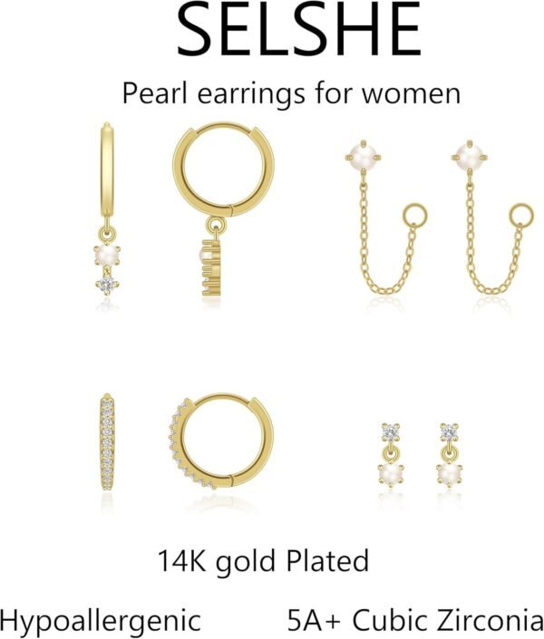 Gold Plated Earrings for Women, 14k Gold Plated Earring Stack Hypoallergenic Pearl Drop Earring Dainty Earrings for Women Trendy Cute Small Huggie Hoop Earring Fashion Womens Jewelry
