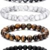 Tiger Eye Bracelet For Men 8MM Natural Stone Stretch Adjustable Black Crystal Beaded Bracelet for Men Women Gifts