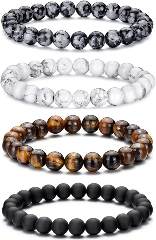 Tiger Eye Bracelet For Men 8MM Natural Stone Stretch Adjustable Black Crystal Beaded Bracelet for Men Women Gifts