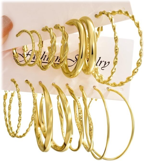71NtU3FqxlL._AC_SL1500.jpg 42 Pairs Gold Hoop Earrings Set for Women, Fashion Chunky Pearl Earrings Multipack Twisted Statement Earring Pack, Hypoallergenic Small Big Hoops Earrings for Birthday Party