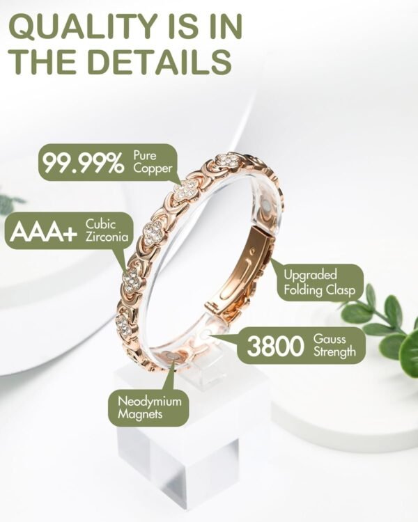 71OZNq9lN2L._AC_SL1500.jpg Pure Copper Bracelets for Women, Ultra Strength Magnetic Therapy Bracelet for Pain Relief with Neodymium Magnets & Sparkling Cubic Zirconia, Adjustable, Infinite Clover Jewelry
