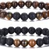 Tiger Eye Bracelet For Men 8MM Natural Stone Stretch Adjustable Black Crystal Beaded Bracelet for Men Women Gifts