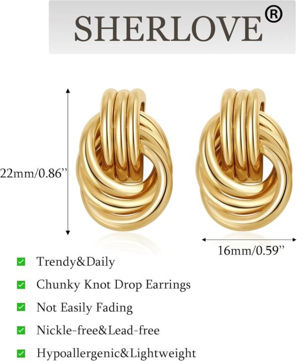 71RqKCBzCOL._AC_SL1500.jpg Trendy Gold Plated Knot Earrings for Women Chunky Statement Drop Dangle Earrings Lightweight Hypoallergenic Fashion Accessories Gold Jewelry Gifts for Womens