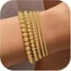Gold Beaded Bracelets Set for Women Teen Girl Gifts Non Tarnish - 14K Gold Plated Dainty Round Bead Ball Pearl Cross Bracelet Stack for Women Teenage Girls Stackable Jewelry Christmas Gifts