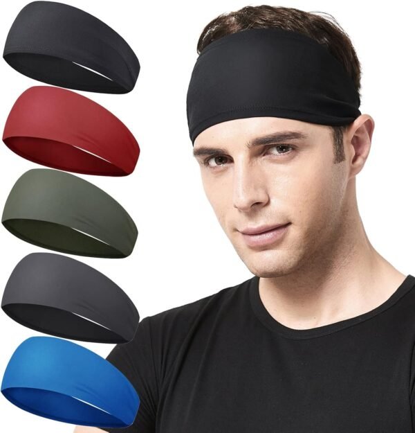 71Sco1afkIL._AC_SL1500.jpg Mens Running Headband,5Pack,Mens Sweatband Sports Headband for Running,Cycling,Basketball,Yoga,Fitness Workout Stretchy Unisex Hairband