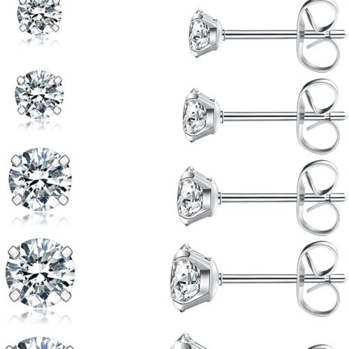 71TGRjrkLpL._AC_SL1500.jpg 6 Pairs Stud Earrings Set, Hypoallergenic Cubic Zirconia 316L Earrings Stainless Steel CZ Earrings 3-8mm (Steel color)