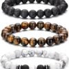 Tiger Eye Bracelet For Men 8MM Natural Stone Stretch Adjustable Black Crystal Beaded Bracelet for Men Women Gifts