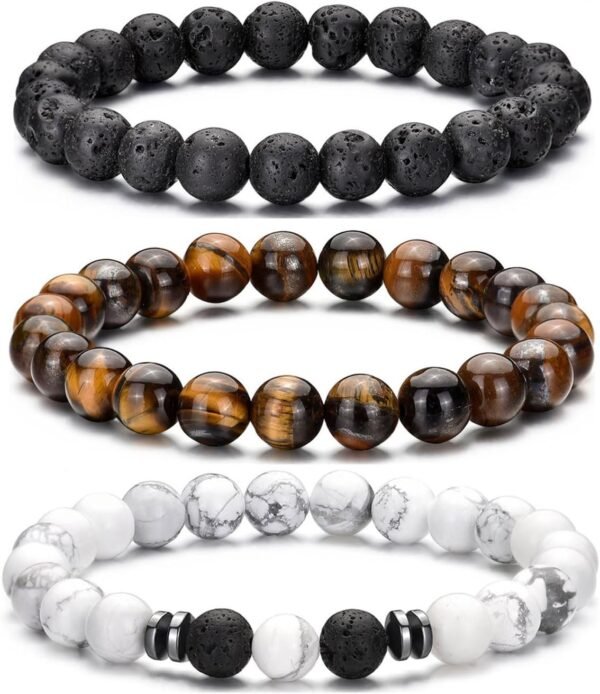 Tiger Eye Bracelet For Men 8MM Natural Stone Stretch Adjustable Black Crystal Beaded Bracelet for Men Women Gifts