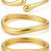 Chunky Gold Bangle Bracelets for Women, Dainty 14k Gold Plated Big Stackable Bangles Set, Trendy Statement Cuff Bracelet Stack Fashion Jewelry Gifts