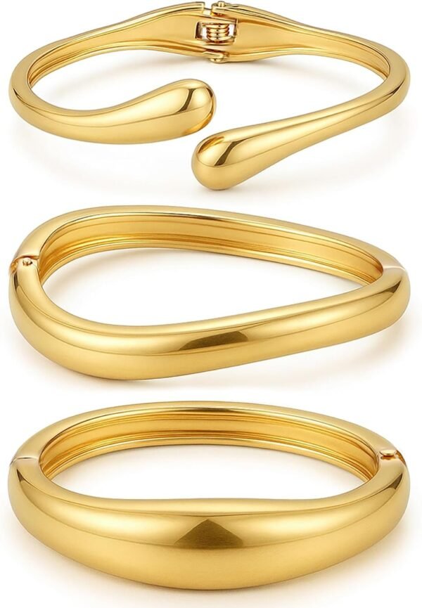 Chunky Gold Bangle Bracelets for Women, Dainty 14k Gold Plated Big Stackable Bangles Set, Trendy Statement Cuff Bracelet Stack Fashion Jewelry Gifts