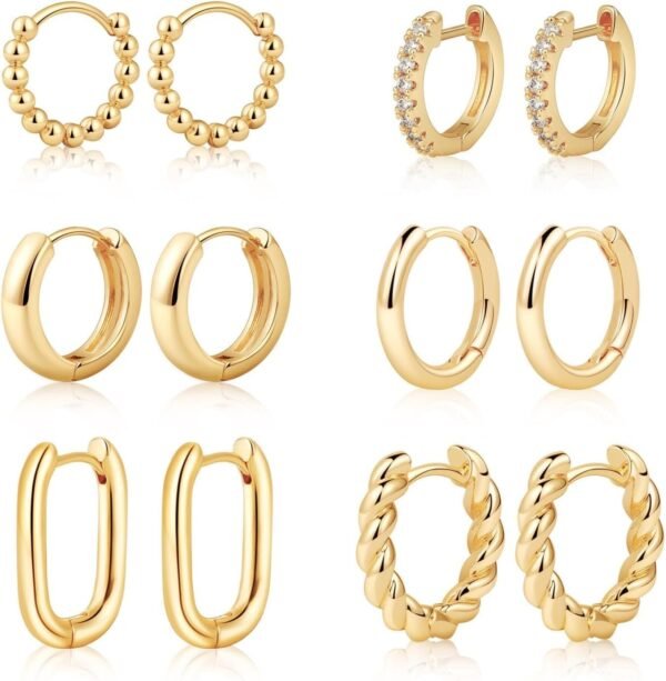 Gold/Sliver Chunky Hoop Earrings Set for Women, 14K Gold Plated Twisted Huggie Hoop Earring Hypoallergenic Thick Open Lightweight Chunky Hoop Earrings Jewelry for Gifts