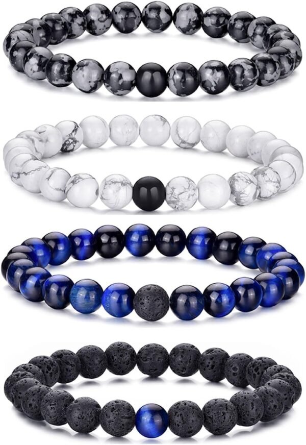 Tiger Eye Bracelet For Men 8MM Natural Stone Stretch Adjustable Black Crystal Beaded Bracelet for Men Women Gifts