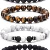 Tiger Eye Bracelet For Men 8MM Natural Stone Stretch Adjustable Black Crystal Beaded Bracelet for Men Women Gifts
