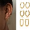 Gold/Sliver Chunky Hoop Earrings Set for Women, 14K Gold Plated Twisted Huggie Hoop Earring Hypoallergenic Thick Open Lightweight Chunky Hoop Earrings Jewelry for Gifts
