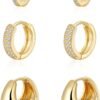 Gold/Sliver Chunky Hoop Earrings Set for Women, 14K Gold Plated Twisted Huggie Hoop Earring Hypoallergenic Thick Open Lightweight Chunky Hoop Earrings Jewelry for Gifts