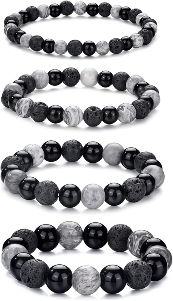 Tiger Eye Bracelet For Men 8MM Natural Stone Stretch Adjustable Black Crystal Beaded Bracelet for Men Women Gifts