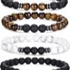 Tiger Eye Bracelet For Men 8MM Natural Stone Stretch Adjustable Black Crystal Beaded Bracelet for Men Women Gifts