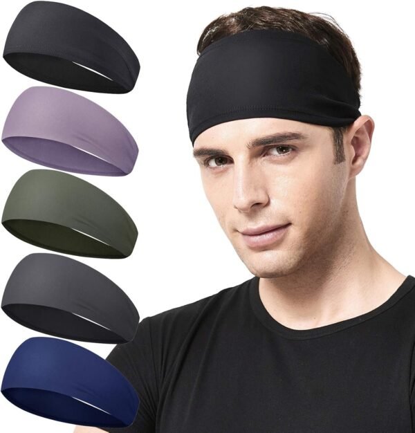 71hkxmvyeTL._AC_SL1500.jpg Mens Running Headband,5Pack,Mens Sweatband Sports Headband for Running,Cycling,Basketball,Yoga,Fitness Workout Stretchy Unisex Hairband