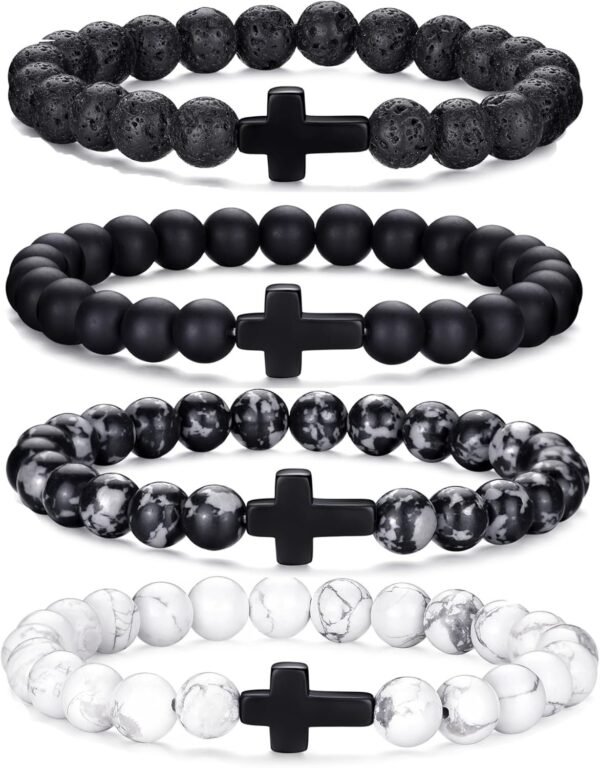 Tiger Eye Bracelet For Men 8MM Natural Stone Stretch Adjustable Black Crystal Beaded Bracelet for Men Women Gifts