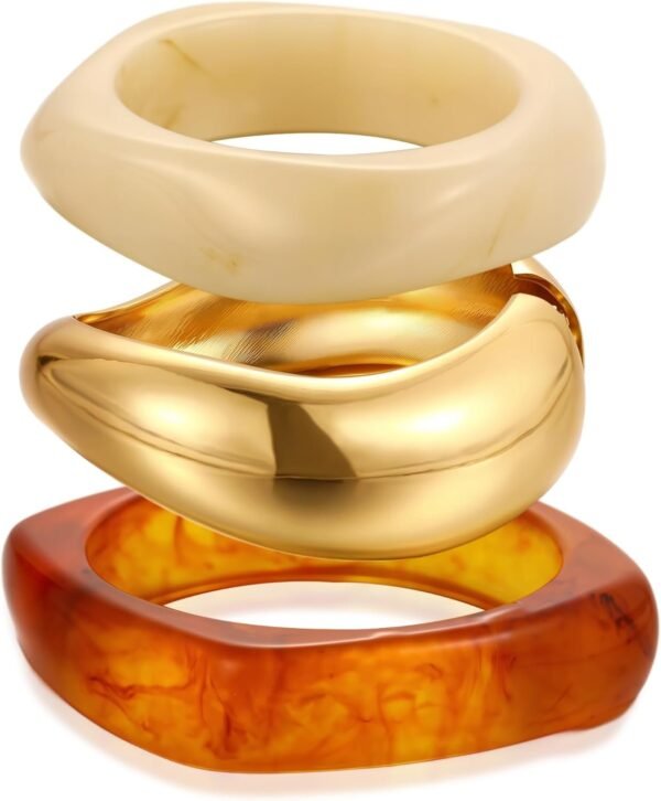 Chunky Gold Bangle Bracelets for Women, Dainty 14k Gold Plated Big Stackable Bangles Set, Trendy Statement Cuff Bracelet Stack Fashion Jewelry Gifts