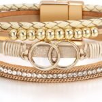 Leopard Bracelet for Women, Boho Leather Wrap Multi-Layer Pearl Crystal Bracelet Bangle Jewelry