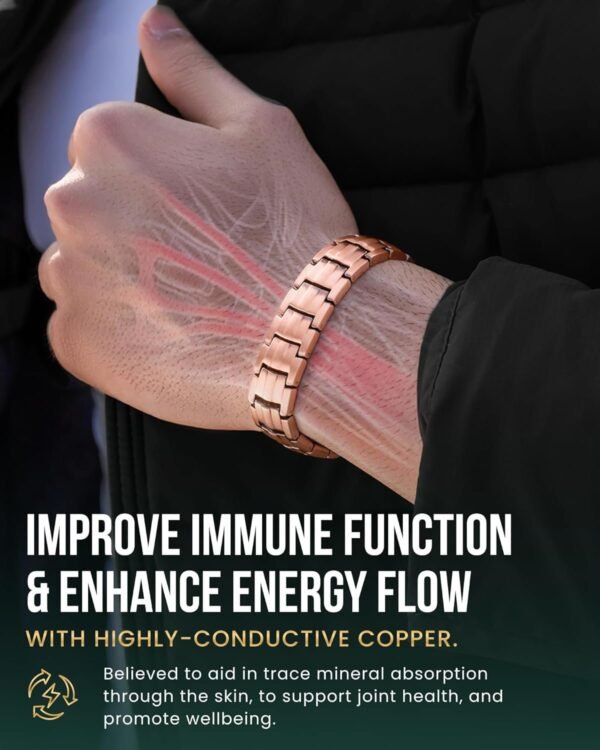 Magnetic Copper Bracelet for Men — EllipseMAX 5X Strength 5,000 Gauss Magnets — Designed in USA & Patent Pending — Premium Mens Copper Bracelet with Adjustable Length