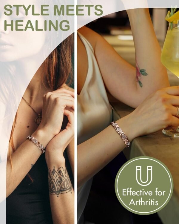 71pTGbK7SIL._AC_SL1500.jpg Pure Copper Bracelets for Women, Ultra Strength Magnetic Therapy Bracelet for Pain Relief with Neodymium Magnets & Sparkling Cubic Zirconia, Adjustable, Infinite Clover Jewelry