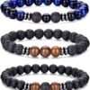 Tiger Eye Bracelet For Men 8MM Natural Stone Stretch Adjustable Black Crystal Beaded Bracelet for Men Women Gifts