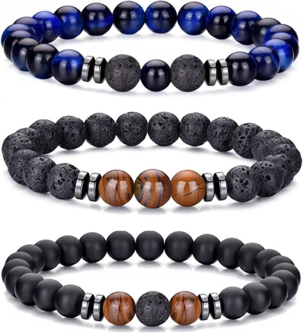 Tiger Eye Bracelet For Men 8MM Natural Stone Stretch Adjustable Black Crystal Beaded Bracelet for Men Women Gifts