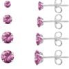 6 Pairs Stud Earrings Set, Hypoallergenic Cubic Zirconia 316L Earrings Stainless Steel CZ Earrings 3-8mm (Steel color)