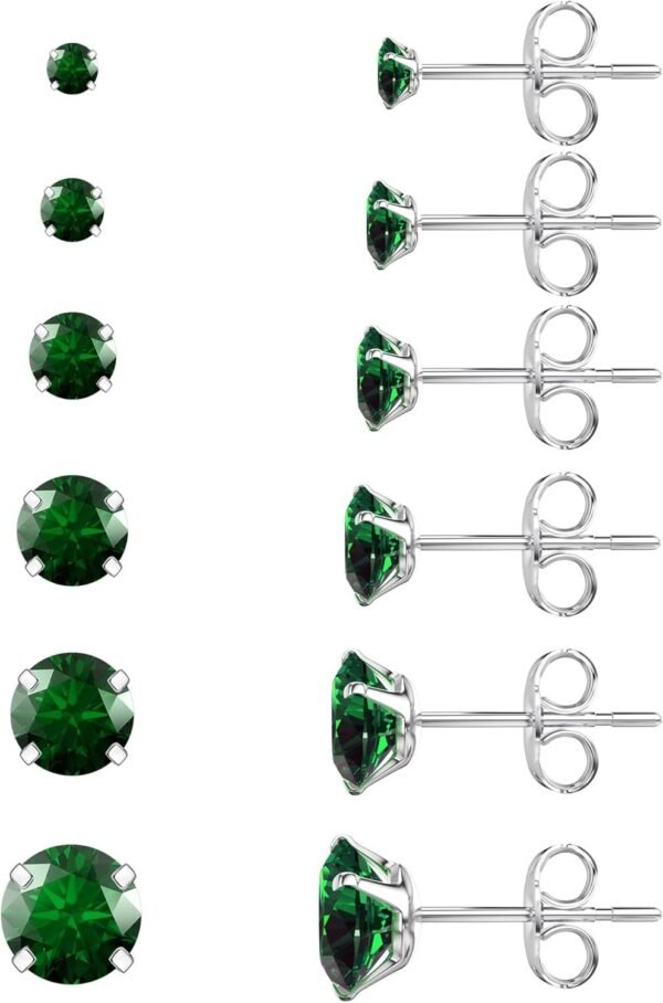 6 Pairs Stud Earrings Set, Hypoallergenic Cubic Zirconia 316L Earrings Stainless Steel CZ Earrings 3-8mm (Steel color)