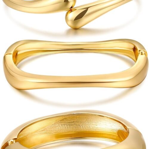 71vFF8gT6_L._AC_SL1500.jpg Chunky Gold Bangle Bracelets for Women, Dainty 14k Gold Plated Big Stackable Bangles Set, Trendy Statement Cuff Bracelet Stack Fashion Jewelry Gifts