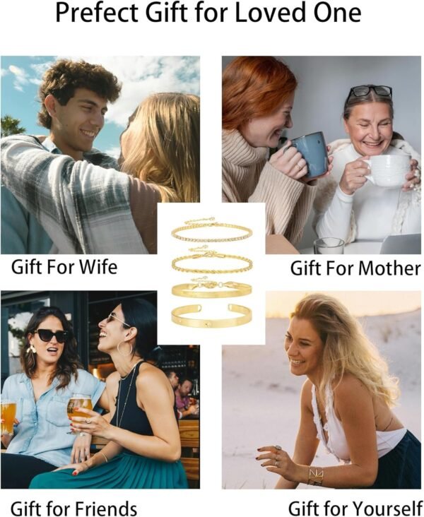 Gold Bracelets for Women 14K Gold Plated Stack Trend Bracelets Charm Paperclip Chain Cuban Link Layered Waterproof Bracelet Dainty Bracelet for Women Jewelry Gifts