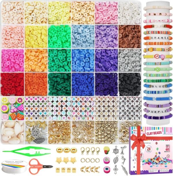 5100 Clay Beads Bracelet Making Kit, Flat Preppy Beads for Friendship Jewelry Making,Polymer Heishi Beads with Charms Gifts for Teen Girls Crafts for Girls Ages 8-12