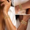 Gold Beaded Bracelets Set for Women Teen Girl Gifts Non Tarnish - 14K Gold Plated Dainty Round Bead Ball Pearl Cross Bracelet Stack for Women Teenage Girls Stackable Jewelry Christmas Gifts