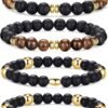 Tiger Eye Bracelet For Men 8MM Natural Stone Stretch Adjustable Black Crystal Beaded Bracelet for Men Women Gifts