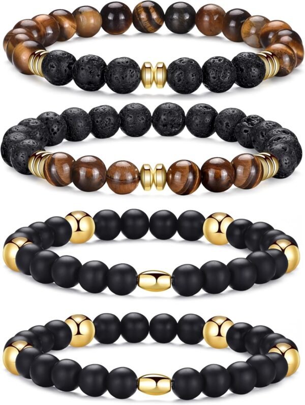 Tiger Eye Bracelet For Men 8MM Natural Stone Stretch Adjustable Black Crystal Beaded Bracelet for Men Women Gifts