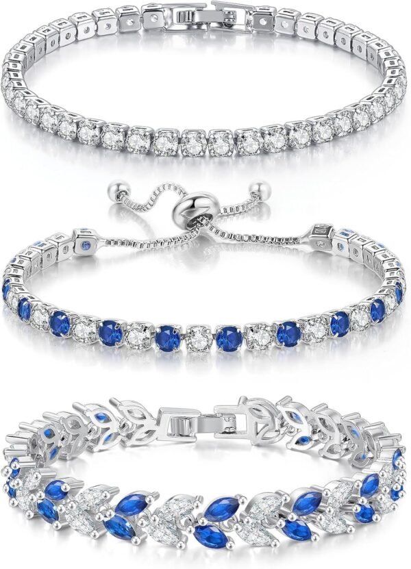 3 Pcs Tennis Bracelet Set 14K Gold Plated Marquise Cubic Zirconia CZ Diamond Dainty Adjustable Silver Bracelets for Women Brides Stackable Fashion Jewelry Wedding Prom Gift