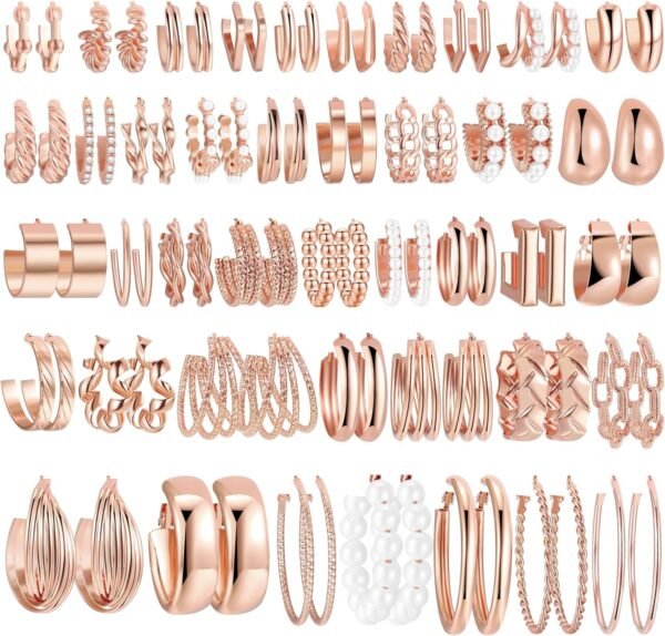 918ea_Hgz4L._AC_SL1500.jpg 42 Pairs Gold Hoop Earrings Set for Women, Fashion Chunky Pearl Earrings Multipack Twisted Statement Earring Pack, Hypoallergenic Small Big Hoops Earrings for Birthday Party