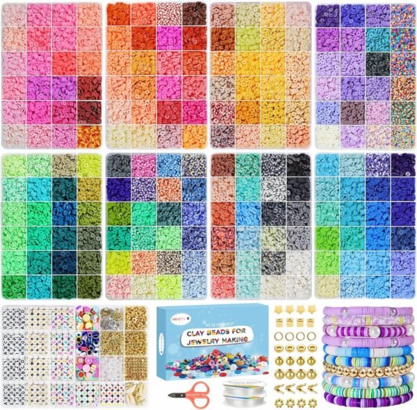 5100 Clay Beads Bracelet Making Kit, Flat Preppy Beads for Friendship Jewelry Making,Polymer Heishi Beads with Charms Gifts for Teen Girls Crafts for Girls Ages 8-12
