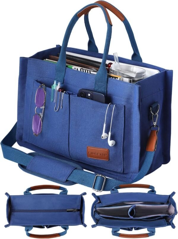 8121ngUqj5L._AC_SL1500.jpg Canvas Tote Bag for Women with Zipper Closure & Individual Compartments for Work College for Teacher & Nurse