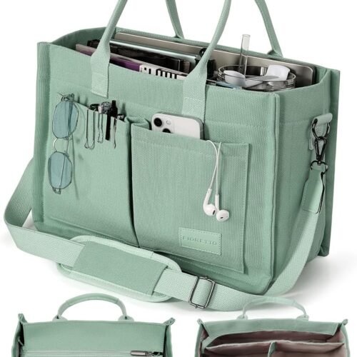 819HVaMNGLL._AC_SL1500.jpg Canvas Tote Bag for Women with Zipper Closure & Individual Compartments for Work College for Teacher & Nurse