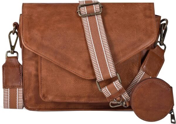 81LBXEM7kpL._AC_SL1500.jpg Leather Flapover Crossbody Handbag Purse for Women with Adjustable Strap & Overflap Snap Closure Tote/Bag