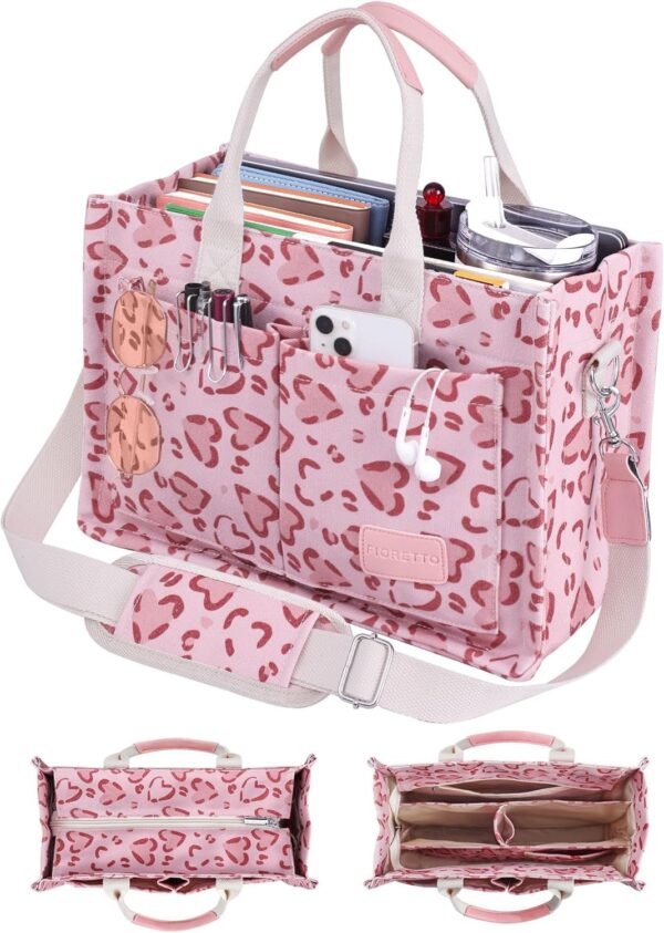 81_BZe0PAgL._AC_SL1500.jpg Canvas Tote Bag for Women with Zipper Closure & Individual Compartments for Work College for Teacher & Nurse