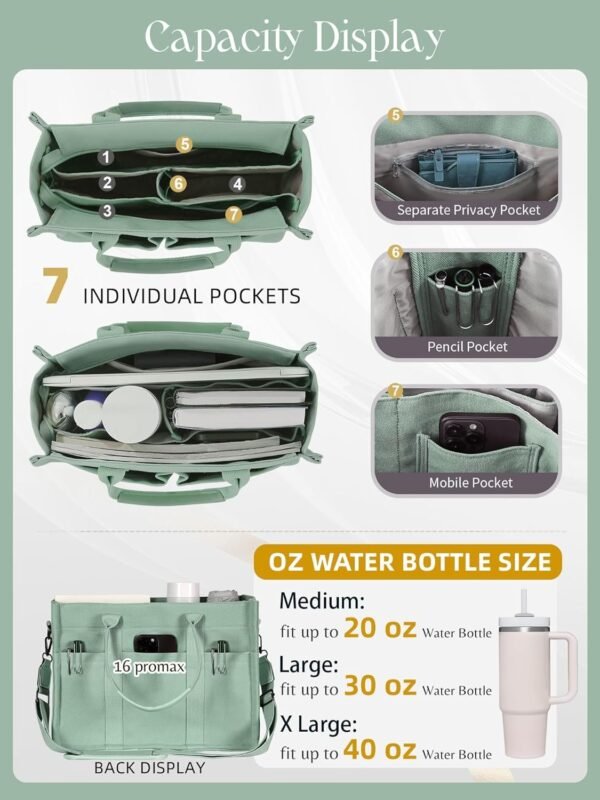 81_OKRjrjkL._AC_SL1500.jpg Canvas Tote Bag for Women with Zipper Closure & Individual Compartments for Work College for Teacher & Nurse