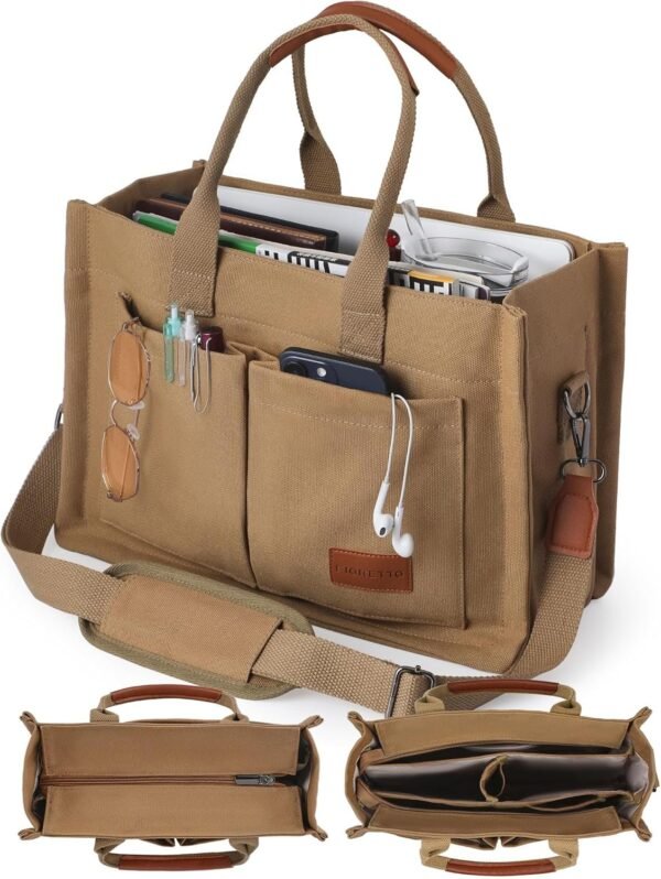 81hGc2S-dIL._AC_SL1500.jpg Canvas Tote Bag for Women with Zipper Closure & Individual Compartments for Work College for Teacher & Nurse