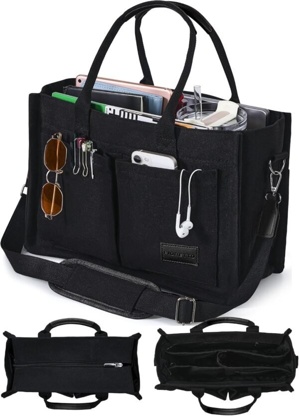 81i3CHCz8YL._AC_SL1500.jpg Canvas Tote Bag for Women with Zipper Closure & Individual Compartments for Work College for Teacher & Nurse